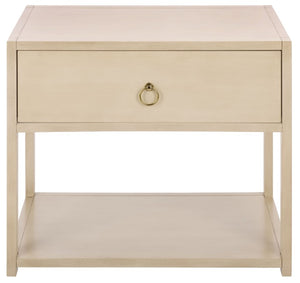 Safavieh Large Sadie Metal and Wood Nightstand with Drawer and Open Shelf for Modern Bedrooms Off White NST9208D