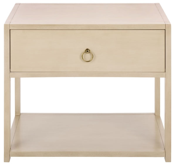 Safavieh Large Sadie Metal and Wood Nightstand with Drawer and Open Shelf for Modern Bedrooms Off White NST9208D