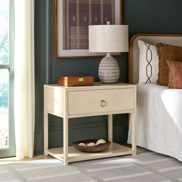 Safavieh Large Sadie Metal and Wood Nightstand with Drawer and Open Shelf for Modern Bedrooms Off White NST9208D