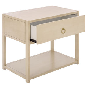 Safavieh Large Sadie Metal and Wood Nightstand with Drawer and Open Shelf for Modern Bedrooms Off White NST9208D