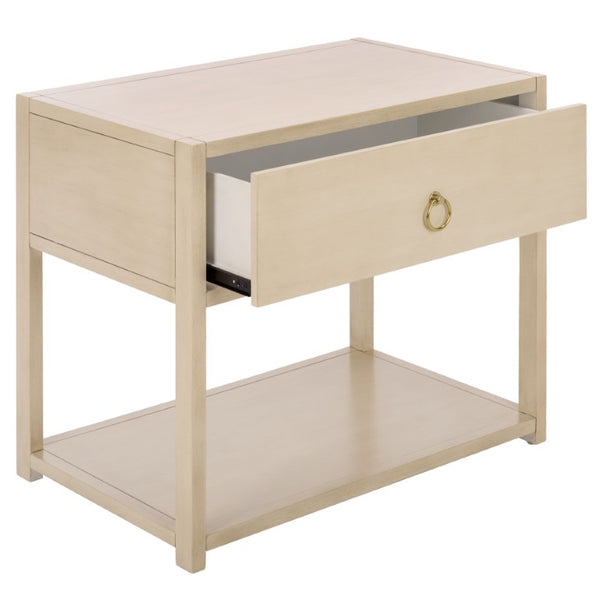 Safavieh Large Sadie Metal and Wood Nightstand with Drawer and Open Shelf for Modern Bedrooms Off White NST9208D