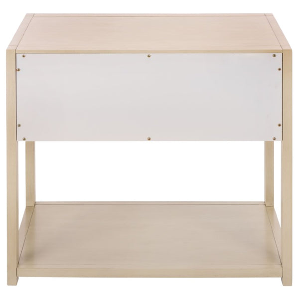 Safavieh Large Sadie Metal and Wood Nightstand with Drawer and Open Shelf for Modern Bedrooms Off White NST9208D