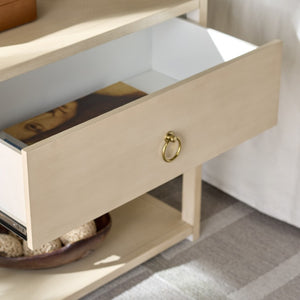 Safavieh Large Sadie Metal and Wood Nightstand with Drawer and Open Shelf for Modern Bedrooms Off White NST9208D