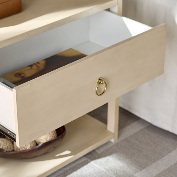 Safavieh Large Sadie Metal and Wood Nightstand with Drawer and Open Shelf for Modern Bedrooms Off White NST9208D