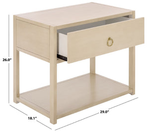Safavieh Large Sadie Metal and Wood Nightstand with Drawer and Open Shelf for Modern Bedrooms Off White NST9208D