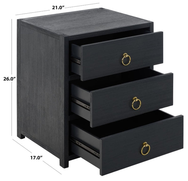 Safavieh Sadie Three Drawer Nightstand Bold Bedside Storage for Contemporary Bedroom Suites Navy NST9209A
