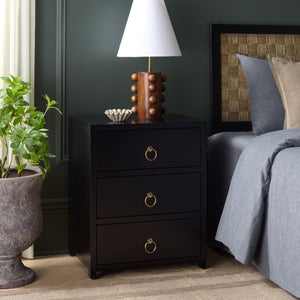 Safavieh Sadie Three Drawer Nightstand Bold Bedside Storage for Contemporary Bedroom Suites Black NST9209C