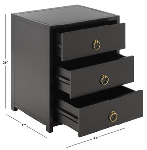Safavieh Sadie Three Drawer Nightstand Bold Bedside Storage for Contemporary Bedroom Suites Black NST9209C