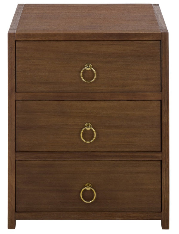 Safavieh Sadie Three Drawer Nightstand Bold Bedside Storage for Contemporary Bedroom Suites Chocolate NST9209D