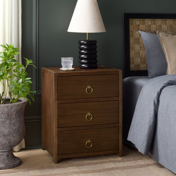 Safavieh Sadie Three Drawer Nightstand Bold Bedside Storage for Contemporary Bedroom Suites Chocolate NST9209D