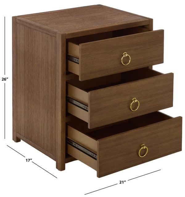 Safavieh Sadie Three Drawer Nightstand Bold Bedside Storage for Contemporary Bedroom Suites Chocolate NST9209D