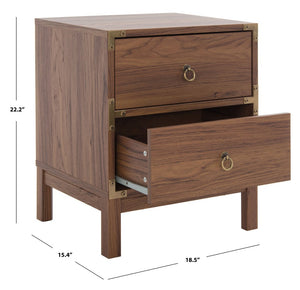 Safavieh Galio Vintage-Inspired Two-Drawer Nightstand With Elegant Gold Hardware And Warm Walnut Finish Walnut / Gold NST9600A
