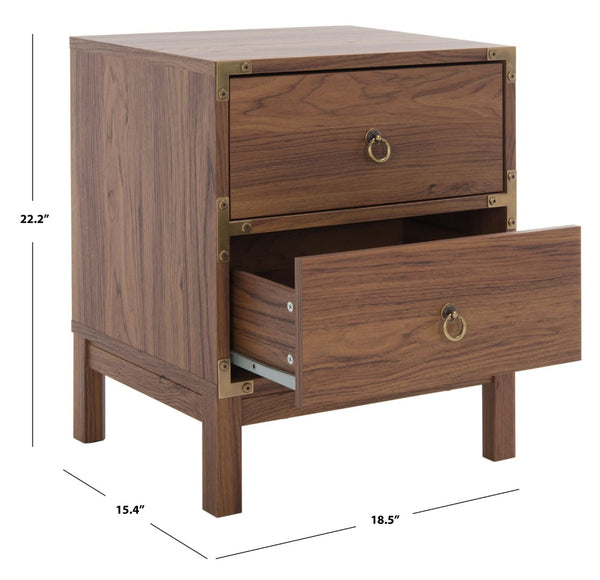 Safavieh Galio Vintage-Inspired Two-Drawer Nightstand With Elegant Gold Hardware And Warm Walnut Finish Walnut / Gold NST9600A