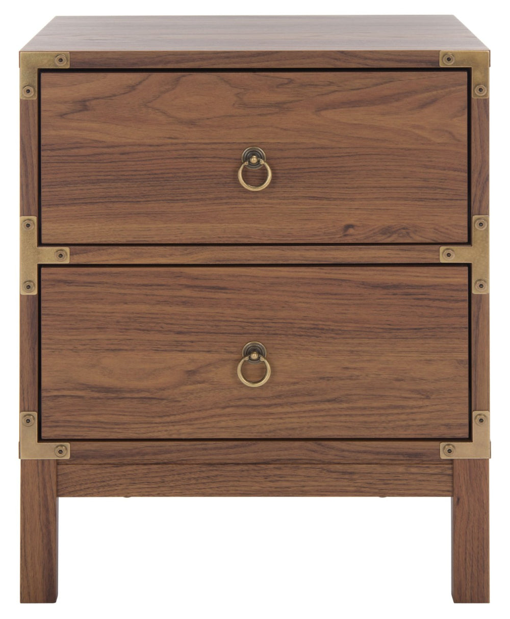 Safavieh Galio Vintage-Inspired Two-Drawer Nightstand With Elegant Gold Hardware And Warm Walnut Finish Walnut / Gold NST9600A