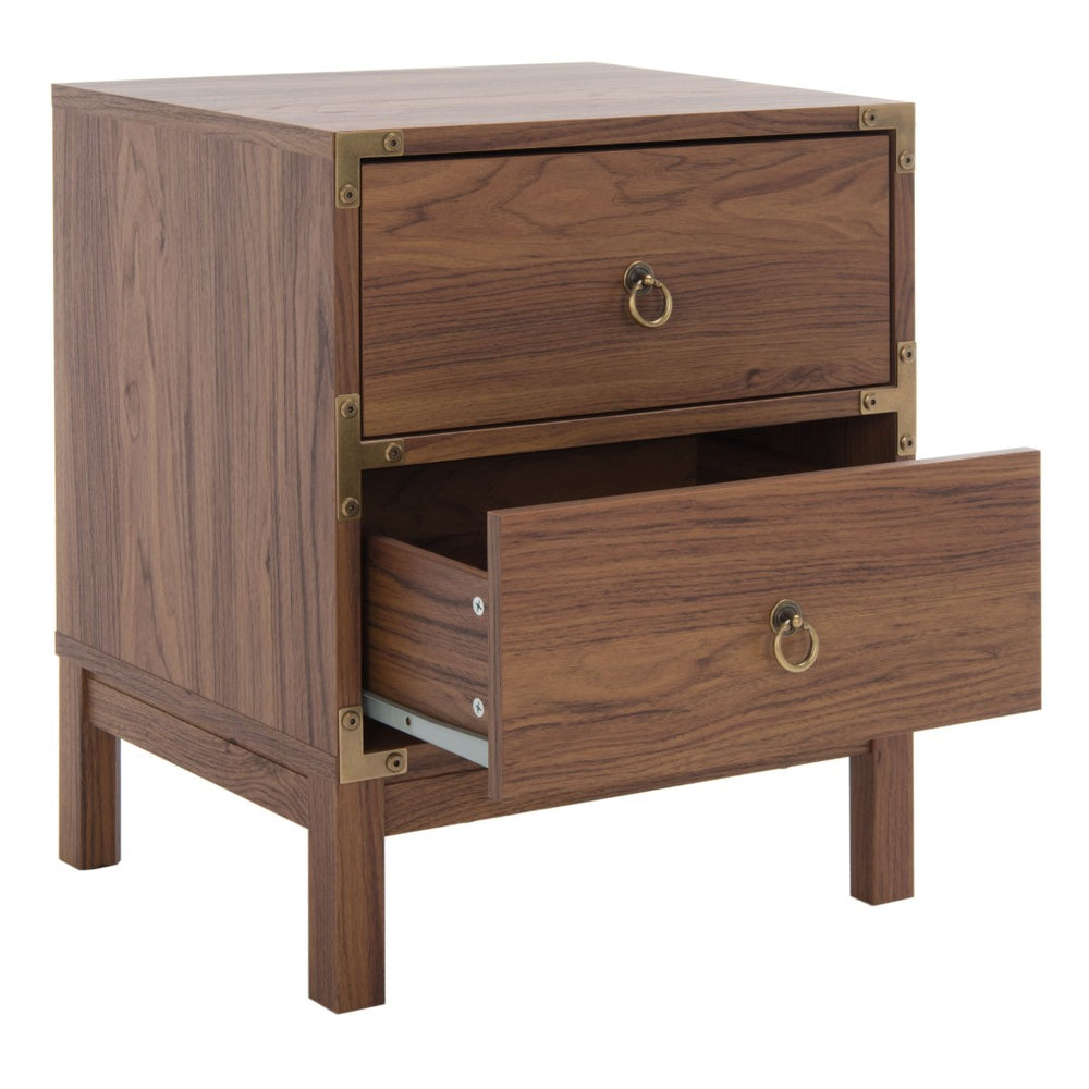 Safavieh Galio Vintage-Inspired Two-Drawer Nightstand With Elegant Gold Hardware And Warm Walnut Finish Walnut / Gold NST9600A