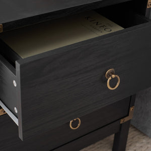 Safavieh Galio Vintage-Inspired Two-Drawer Nightstand With Elegant Gold Hardware And Warm Walnut Finish Black / Gold NST9600B