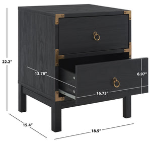 Safavieh Galio Vintage-Inspired Two-Drawer Nightstand With Elegant Gold Hardware And Warm Walnut Finish Black / Gold NST9600B