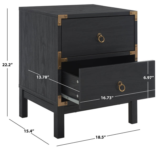 Safavieh Galio Vintage-Inspired Two-Drawer Nightstand With Elegant Gold Hardware And Warm Walnut Finish Black / Gold NST9600B