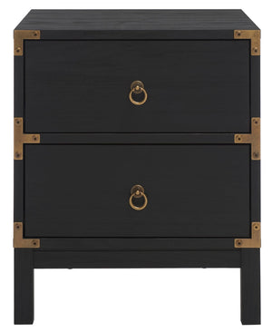 Safavieh Galio Vintage-Inspired Two-Drawer Nightstand With Elegant Gold Hardware And Warm Walnut Finish Black / Gold NST9600B