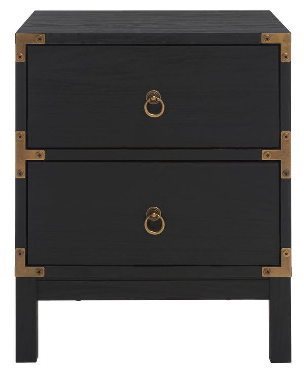 Safavieh Galio Vintage-Inspired Two-Drawer Nightstand With Elegant Gold Hardware And Warm Walnut Finish Black / Gold NST9600B