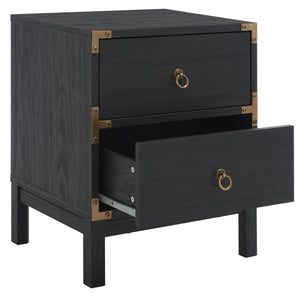 Safavieh Galio Vintage-Inspired Two-Drawer Nightstand With Elegant Gold Hardware And Warm Walnut Finish Black / Gold NST9600B