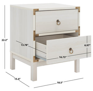 Safavieh Galio Vintage-Inspired Two-Drawer Nightstand With Elegant Gold Hardware And Warm Walnut Finish Bleached White / Gold NST9600C