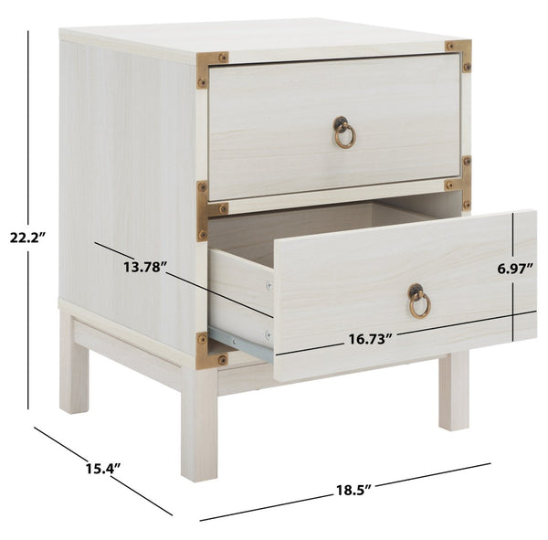 Safavieh Galio Vintage-Inspired Two-Drawer Nightstand With Elegant Gold Hardware And Warm Walnut Finish Bleached White / Gold NST9600C