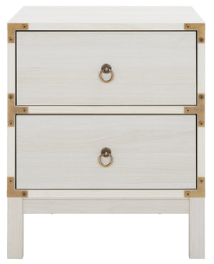Safavieh Galio Vintage-Inspired Two-Drawer Nightstand With Elegant Gold Hardware And Warm Walnut Finish Bleached White / Gold NST9600C