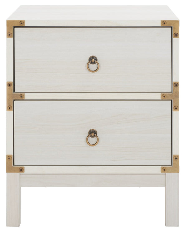 Safavieh Galio Vintage-Inspired Two-Drawer Nightstand With Elegant Gold Hardware And Warm Walnut Finish Bleached White / Gold NST9600C