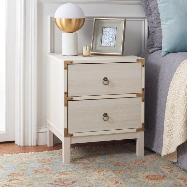 Safavieh Galio Vintage-Inspired Two-Drawer Nightstand With Elegant Gold Hardware And Warm Walnut Finish Bleached White / Gold NST9600C