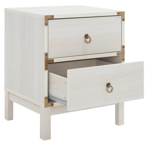Safavieh Galio Vintage-Inspired Two-Drawer Nightstand With Elegant Gold Hardware And Warm Walnut Finish Bleached White / Gold NST9600C