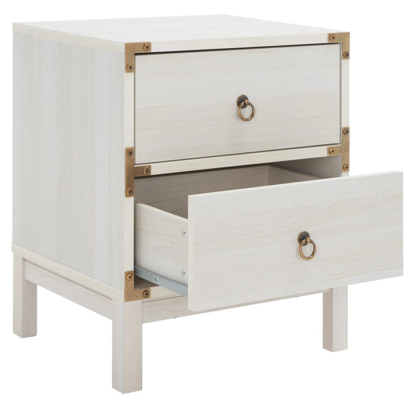 Safavieh Galio Vintage-Inspired Two-Drawer Nightstand With Elegant Gold Hardware And Warm Walnut Finish Bleached White / Gold NST9600C