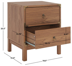 Safavieh Galio Vintage-Inspired Two-Drawer Nightstand With Elegant Gold Hardware And Warm Walnut Finish Oak / Gold NST9600D