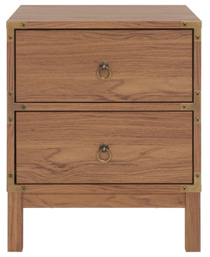 Safavieh Galio Vintage-Inspired Two-Drawer Nightstand With Elegant Gold Hardware And Warm Walnut Finish Oak / Gold NST9600D