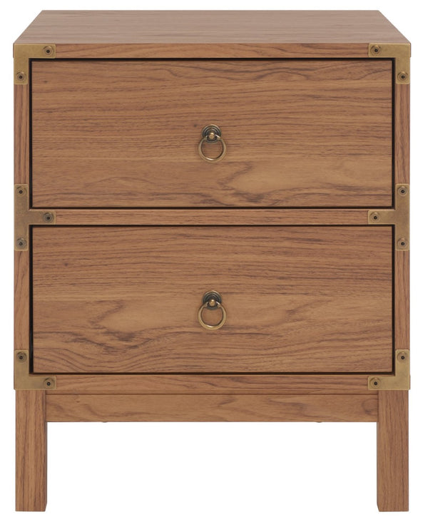 Safavieh Galio Vintage-Inspired Two-Drawer Nightstand With Elegant Gold Hardware And Warm Walnut Finish Oak / Gold NST9600D