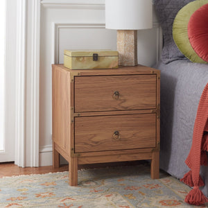 Safavieh Galio Vintage-Inspired Two-Drawer Nightstand With Elegant Gold Hardware And Warm Walnut Finish Oak / Gold NST9600D