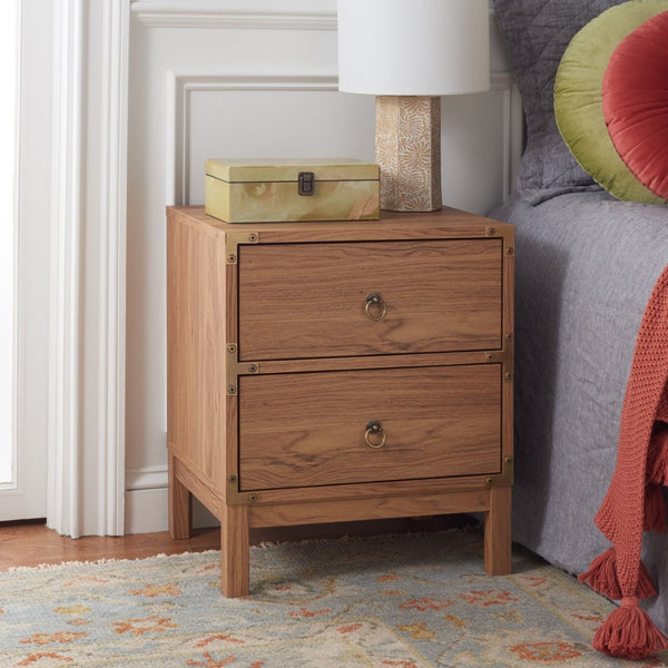 Safavieh Galio Vintage-Inspired Two-Drawer Nightstand With Elegant Gold Hardware And Warm Walnut Finish Oak / Gold NST9600D