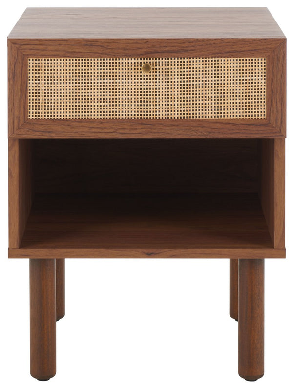 Safavieh Silvanna Nightstand XII23 Walnut / Natural Rattan Wood NST9601A