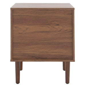 Safavieh Irelia 2 Drawer Nightstand With Rattan Texture - Stylish Storage Solution For Modern Bedrooms & Living Spaces Walnut NST9602A