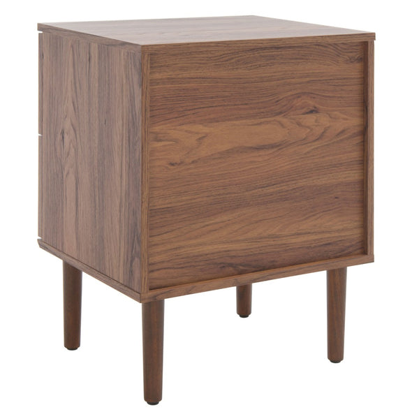 Safavieh Irelia 2 Drawer Nightstand With Rattan Texture - Stylish Storage Solution For Modern Bedrooms & Living Spaces Walnut NST9602A