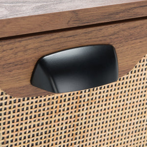 Safavieh Irelia 2 Drawer Nightstand With Rattan Texture - Stylish Storage Solution For Modern Bedrooms & Living Spaces Walnut NST9602A