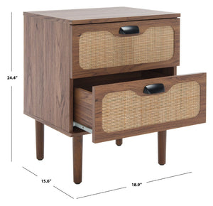 Safavieh Irelia 2 Drawer Nightstand With Rattan Texture - Stylish Storage Solution For Modern Bedrooms & Living Spaces Walnut NST9602A