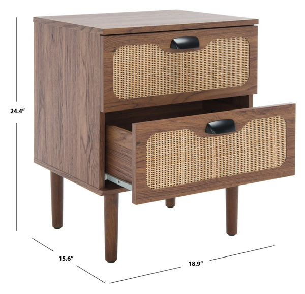 Safavieh Irelia 2 Drawer Nightstand With Rattan Texture - Stylish Storage Solution For Modern Bedrooms & Living Spaces Walnut NST9602A