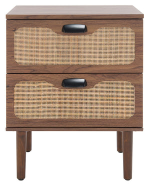 Safavieh Irelia 2 Drawer Nightstand With Rattan Texture - Stylish Storage Solution For Modern Bedrooms & Living Spaces Walnut NST9602A