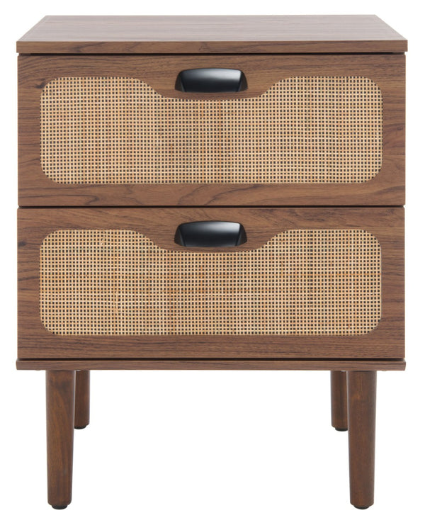 Safavieh Irelia 2 Drawer Nightstand With Rattan Texture - Stylish Storage Solution For Modern Bedrooms & Living Spaces Walnut NST9602A