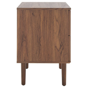 Safavieh Irelia 2 Drawer Nightstand With Rattan Texture - Stylish Storage Solution For Modern Bedrooms & Living Spaces Walnut NST9602A