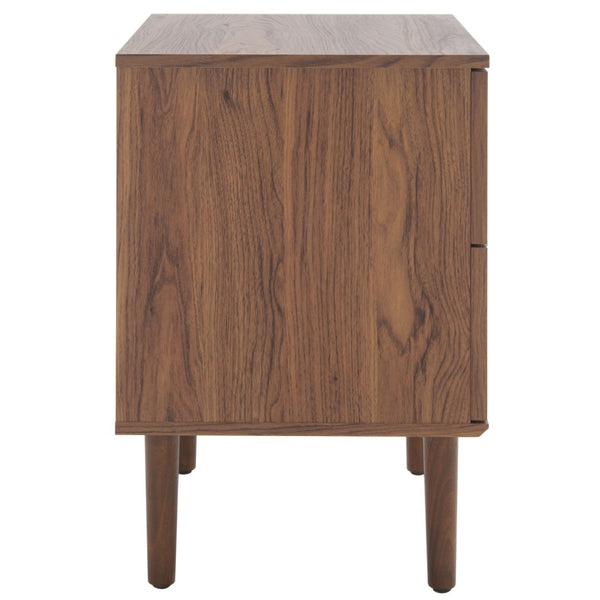 Safavieh Irelia 2 Drawer Nightstand With Rattan Texture - Stylish Storage Solution For Modern Bedrooms & Living Spaces Walnut NST9602A