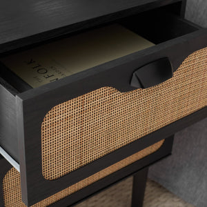 Safavieh Irelia 2 Drawer Nightstand With Rattan Texture - Stylish Storage Solution For Modern Bedrooms & Living Spaces Black NST9602B