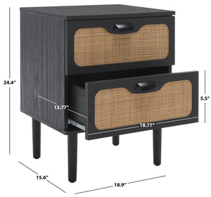 Safavieh Irelia 2 Drawer Nightstand With Rattan Texture - Stylish Storage Solution For Modern Bedrooms & Living Spaces Black NST9602B