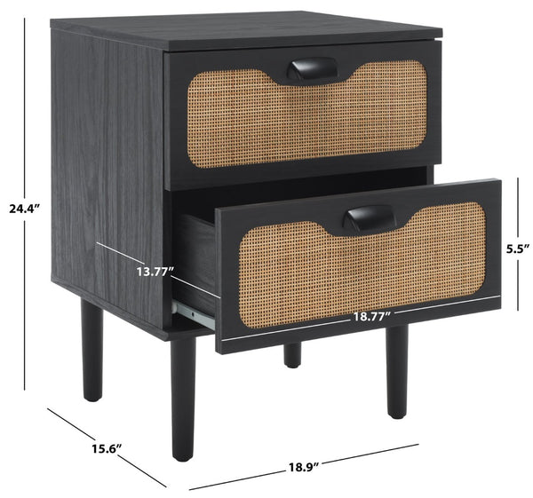 Safavieh Irelia 2 Drawer Nightstand With Rattan Texture - Stylish Storage Solution For Modern Bedrooms & Living Spaces Black NST9602B